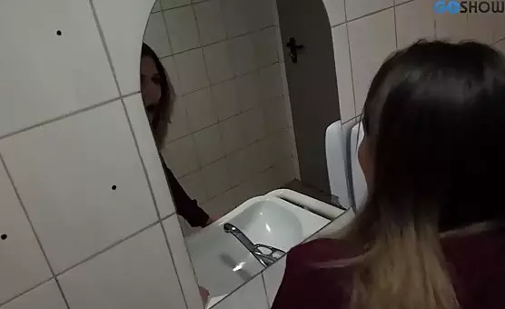 Kinky Brunette Fucks in Public Toilet
